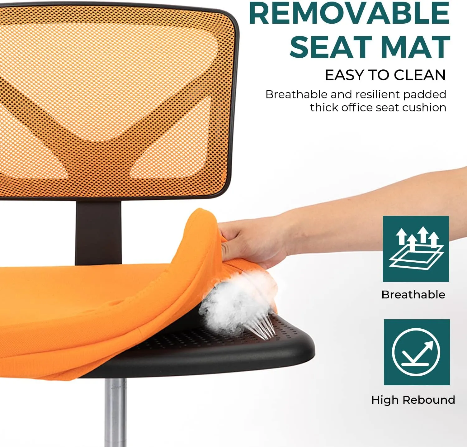 DUMOS Armless Desk Chairs with Wheels, Ergonomic Adjustable Home Office Swivel Rolling Task Chair No Arms, Comfy Mesh Mid Back Computer Work Vanity Desk Seat for Small Spaces, New Orange