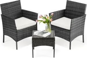 DUMOS Patio Furniture Set 3 Pieces, Outdoor Wicker Furniture with Coffee Table, Modern Rattan Patio Chairs Conversation Sets with Sofa for Garden, Terrace, Porch, Balconies, Lawns, Black