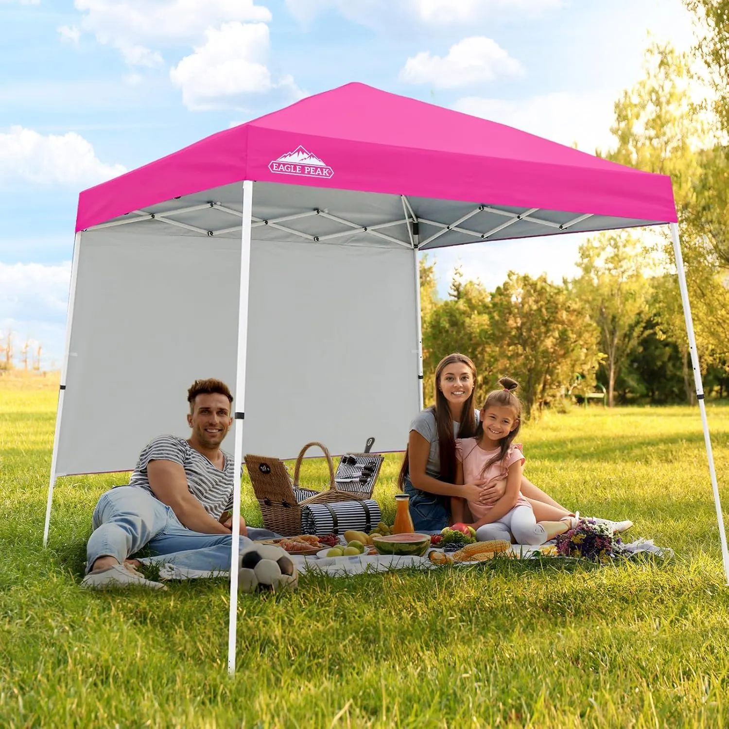 EAGLE PEAK 10x10 Pop Up Canopy Tent with Sidewall, Compact, Portable Slant Leg Instant Sun Shelter for Beach, Sports, & Camping, 10x10 Base 8x8 Top, Pink