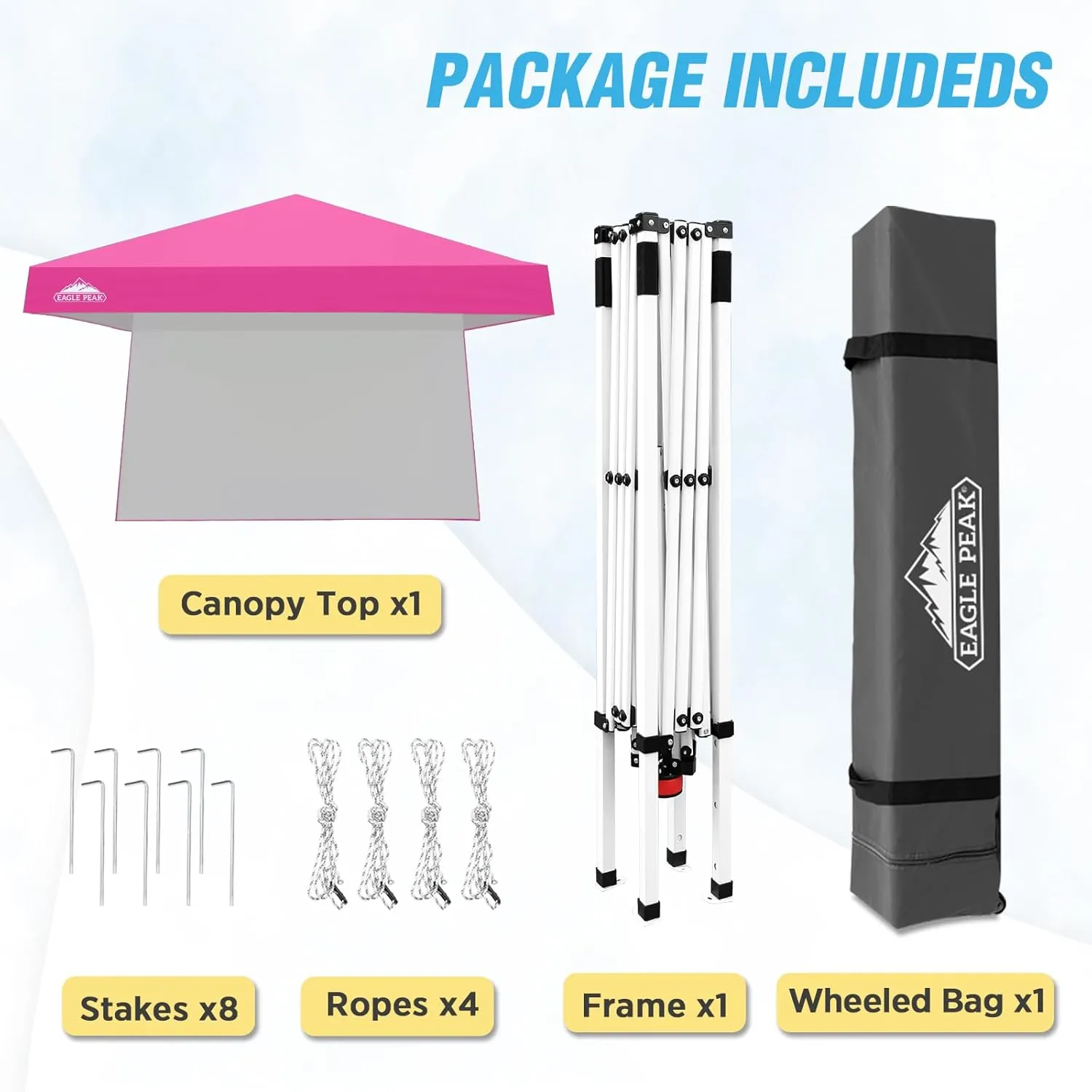 EAGLE PEAK 10x10 Pop Up Canopy Tent with Sidewall, Compact, Portable Slant Leg Instant Sun Shelter for Beach, Sports, & Camping, 10x10 Base 8x8 Top, Pink