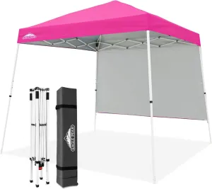 EAGLE PEAK 10x10 Pop Up Canopy Tent with Sidewall, Compact, Portable Slant Leg Instant Sun Shelter for Beach, Sports, & Camping, 10x10 Base 8x8 Top, Pink