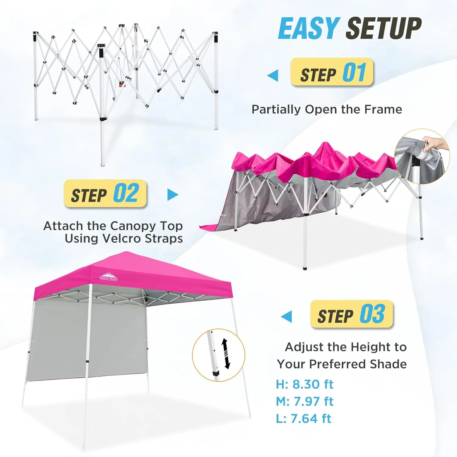 EAGLE PEAK 10x10 Pop Up Canopy Tent with Sidewall, Compact, Portable Slant Leg Instant Sun Shelter for Beach, Sports, & Camping, 10x10 Base 8x8 Top, Pink