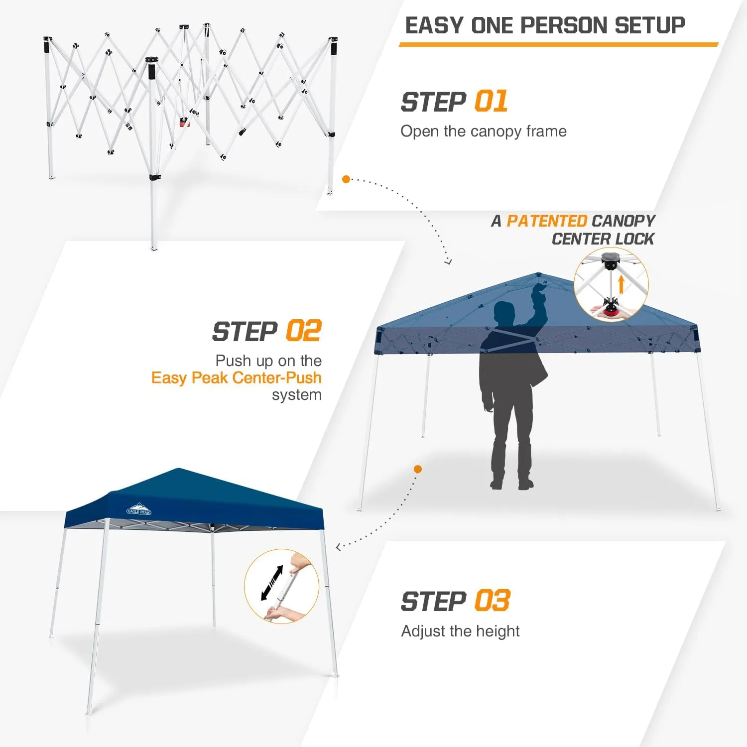 EAGLE PEAK 10x10 Slant Leg Pop-up Canopy Tent Easy One Person Setup Instant Outdoor Beach Canopy Folding Portable Sports Shelter 10x10 Base 8x8 Top (Dark Blue)