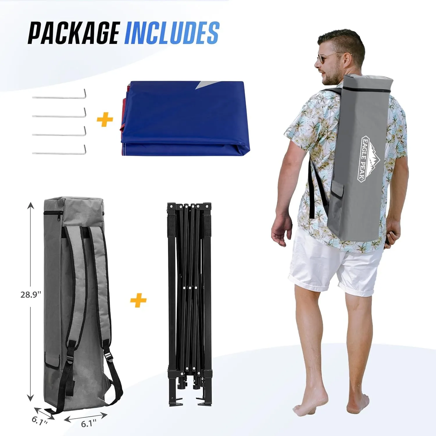 EAGLE PEAK 8x8 Pop Up Canopy Tent with Sidewall, Compact, Portable Slant Leg Instant Sun Shelter for Beach, Sports, & Camping, 8x8 Base 6x6 Top, American Flag