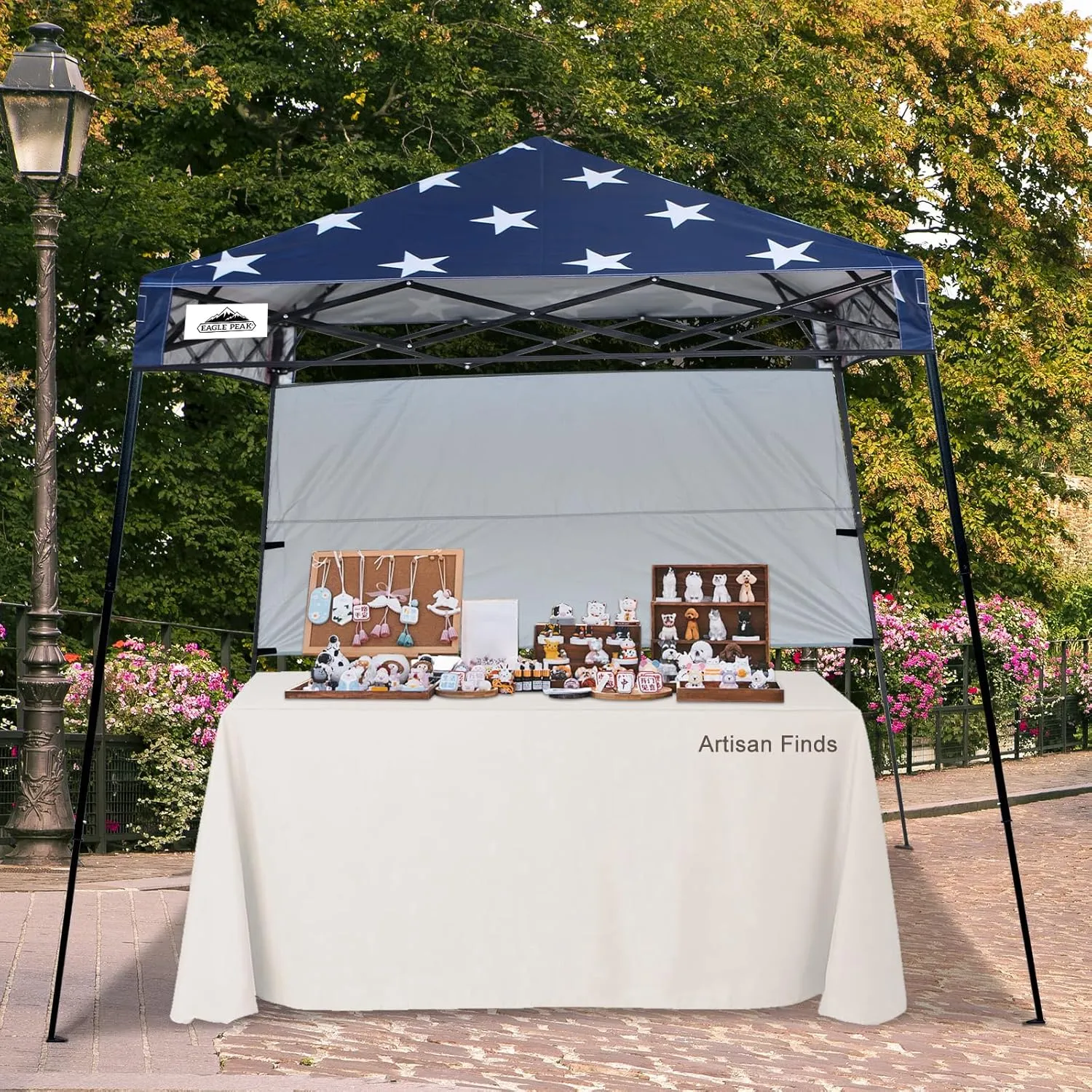 EAGLE PEAK 8x8 Pop Up Canopy Tent with Sidewall, Compact, Portable Slant Leg Instant Sun Shelter for Beach, Sports, & Camping, 8x8 Base 6x6 Top, American Flag