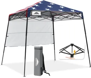 EAGLE PEAK 8x8 Pop Up Canopy Tent with Sidewall, Compact, Portable Slant Leg Instant Sun Shelter for Beach, Sports, & Camping, 8x8 Base 6x6 Top, American Flag