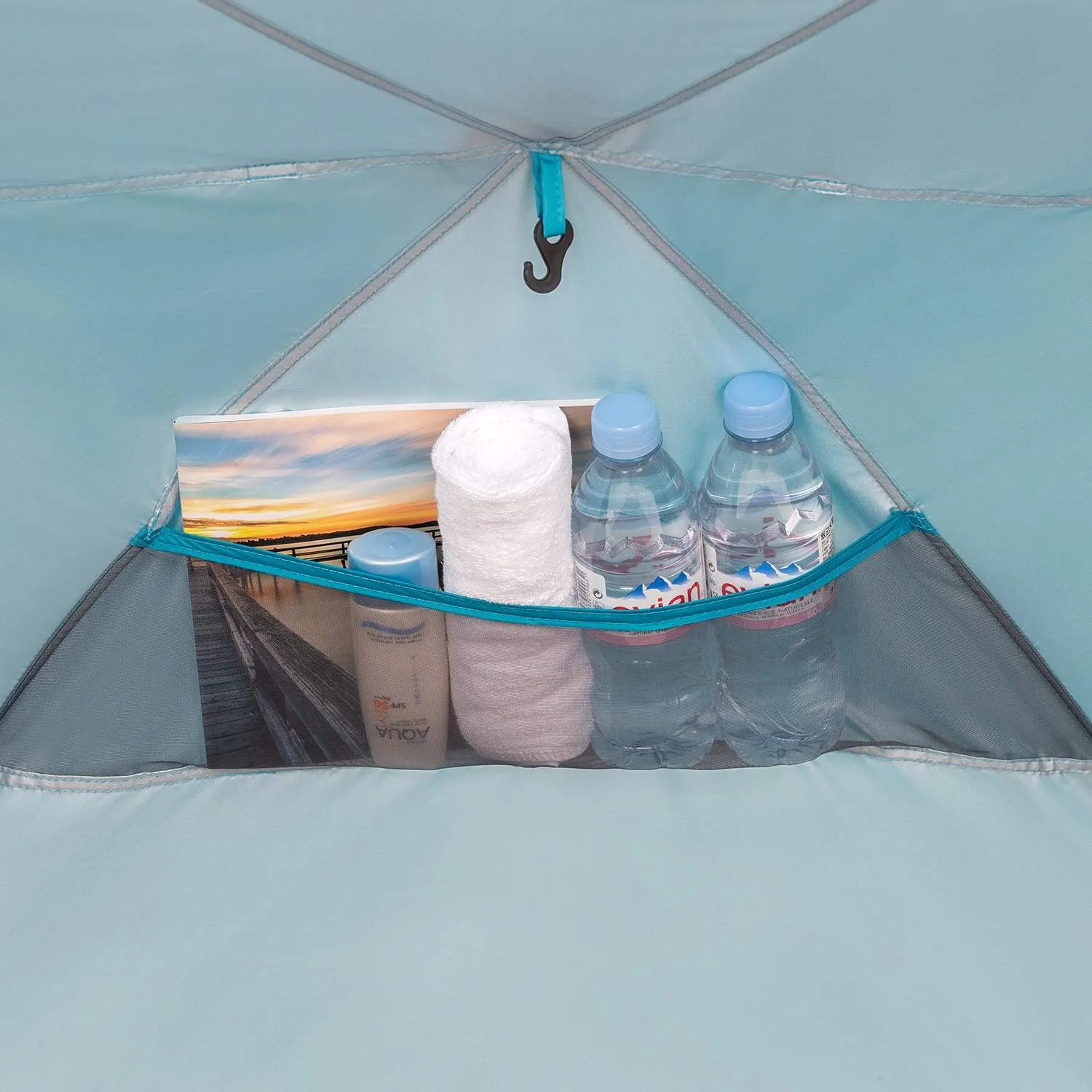 Easthills Outdoors Instant Shader Enhanced Deluxe XL Beach Tent Easy Set Up 4-6 Person Popup Sun Shelter 99" Wide for Family UPF 50  Double Silver Coating with Extended Zippered Floor Pacific Blue