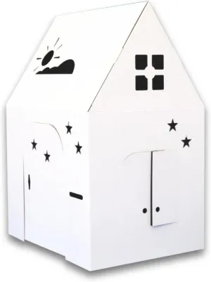 Easy Playhouse - Kids Art and Craft for Indoor and Outdoor Fun, Color, Draw, Doodle on this Blank Canvas – Decorate and Personalize a Cardboard Fort, 34" X 27" X 48" - Made in USA, Age 3 