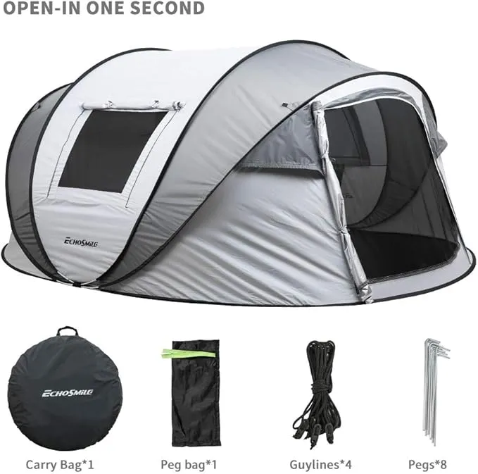 EchoSmile Camping Instant Tent, 2/4/6/8/10 Person Pop Up Tent, Water Resistant Dome Tent, Easy Setup for Camping Hiking and Outdoor, Portable Tent with Carry Bag, for 3 Seasons…