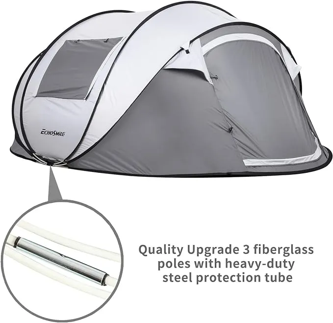 EchoSmile Camping Instant Tent, 2/4/6/8/10 Person Pop Up Tent, Water Resistant Dome Tent, Easy Setup for Camping Hiking and Outdoor, Portable Tent with Carry Bag, for 3 Seasons…