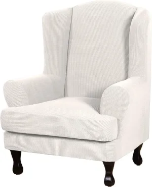 Eco-Ancheng Wingback Chair Slipcover 2 Piece Slipcovers for Wingback Chairs Jacquard Wingback Chair Covers Washable Furniture Protector with Elastic Bottom for Living Room Wingback Chairs