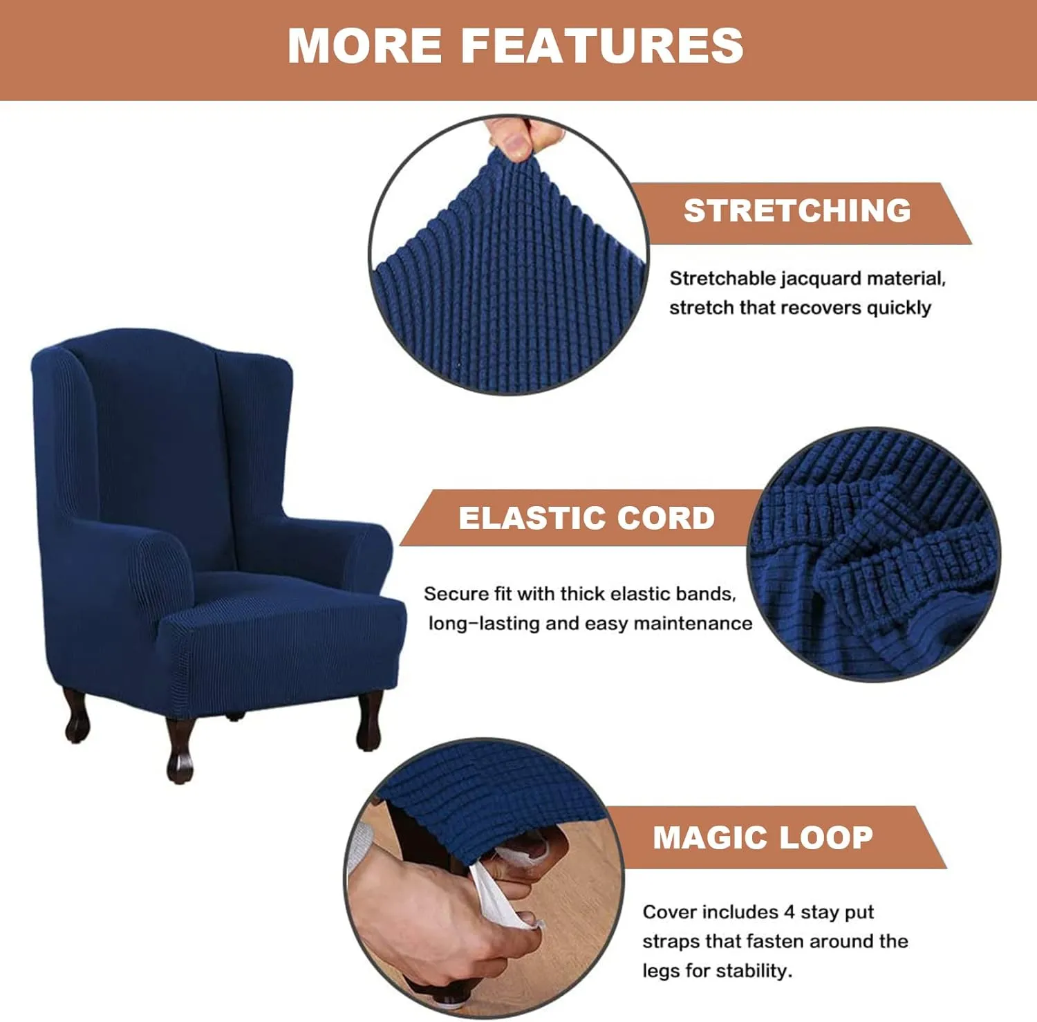 Eco-Ancheng Wingback Chair Slipcover 2 Piece Slipcovers for Wingback Chairs Jacquard Wingback Chair Covers Washable Furniture Protector with Elastic Bottom for Living Room Wingback Chairs