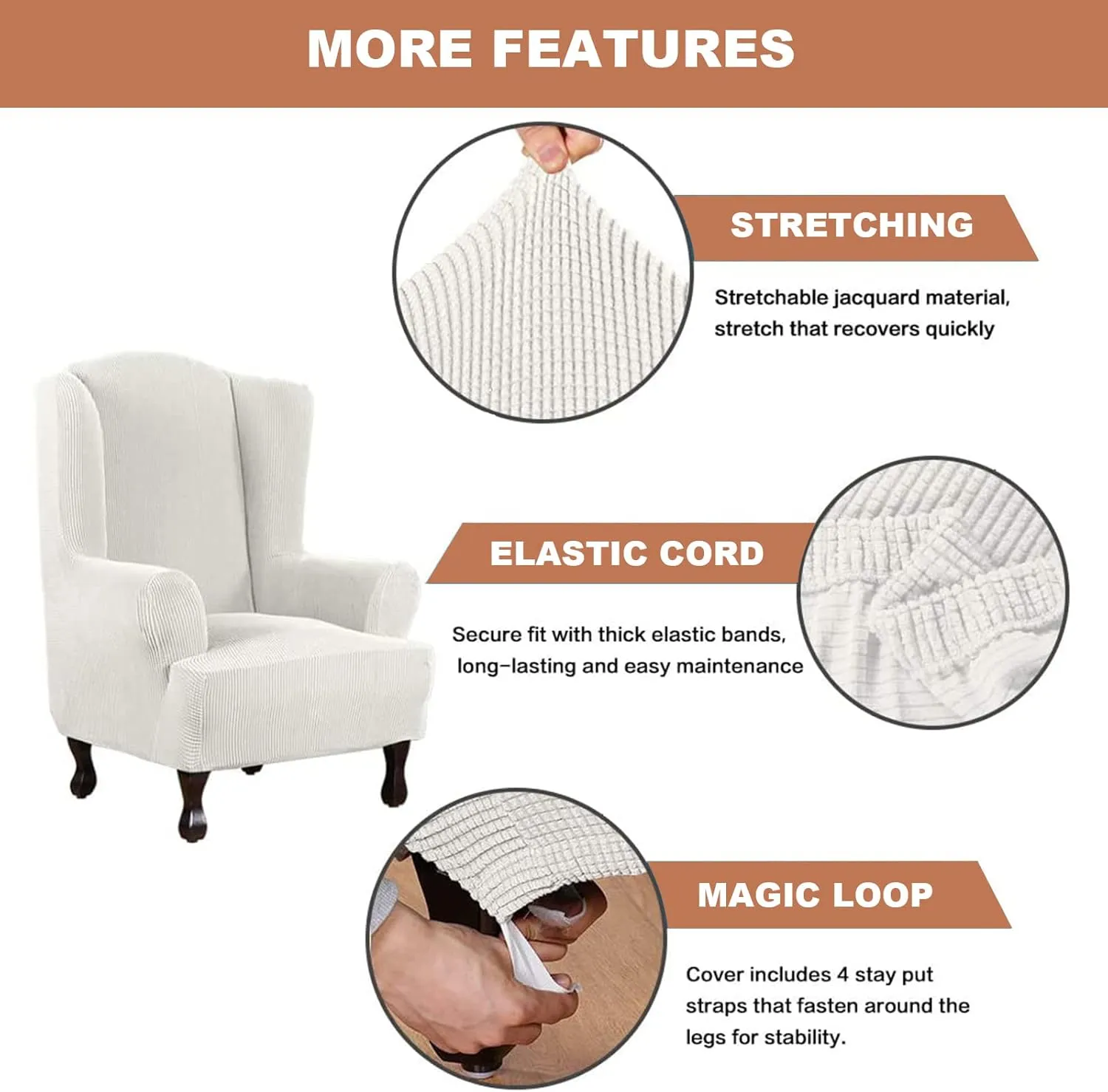 Eco-Ancheng Wingback Chair Slipcover 2 Piece Slipcovers for Wingback Chairs Jacquard Wingback Chair Covers Washable Furniture Protector with Elastic Bottom for Living Room Wingback Chairs