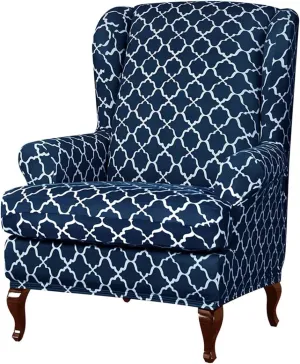 Eco-Ancheng Wingback Chair Slipcover 2 Piece Wingback Chair Cover Spandex Wing Chair Slipcovers Wingback Armchair Covers with Elastic Bottom for Living Room Wingback Chair