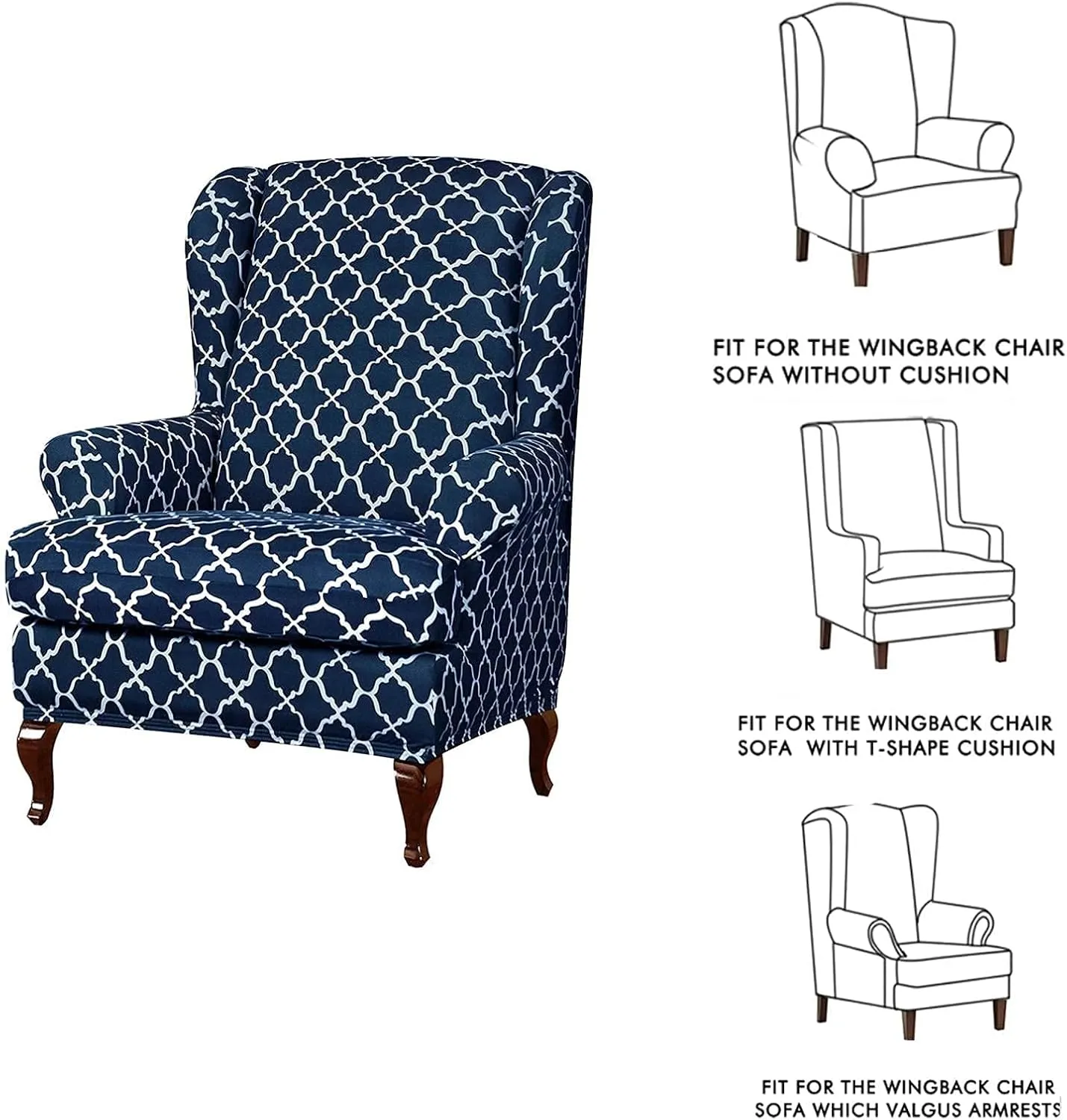 Eco-Ancheng Wingback Chair Slipcover 2 Piece Wingback Chair Cover Spandex Wing Chair Slipcovers Wingback Armchair Covers with Elastic Bottom for Living Room Wingback Chair