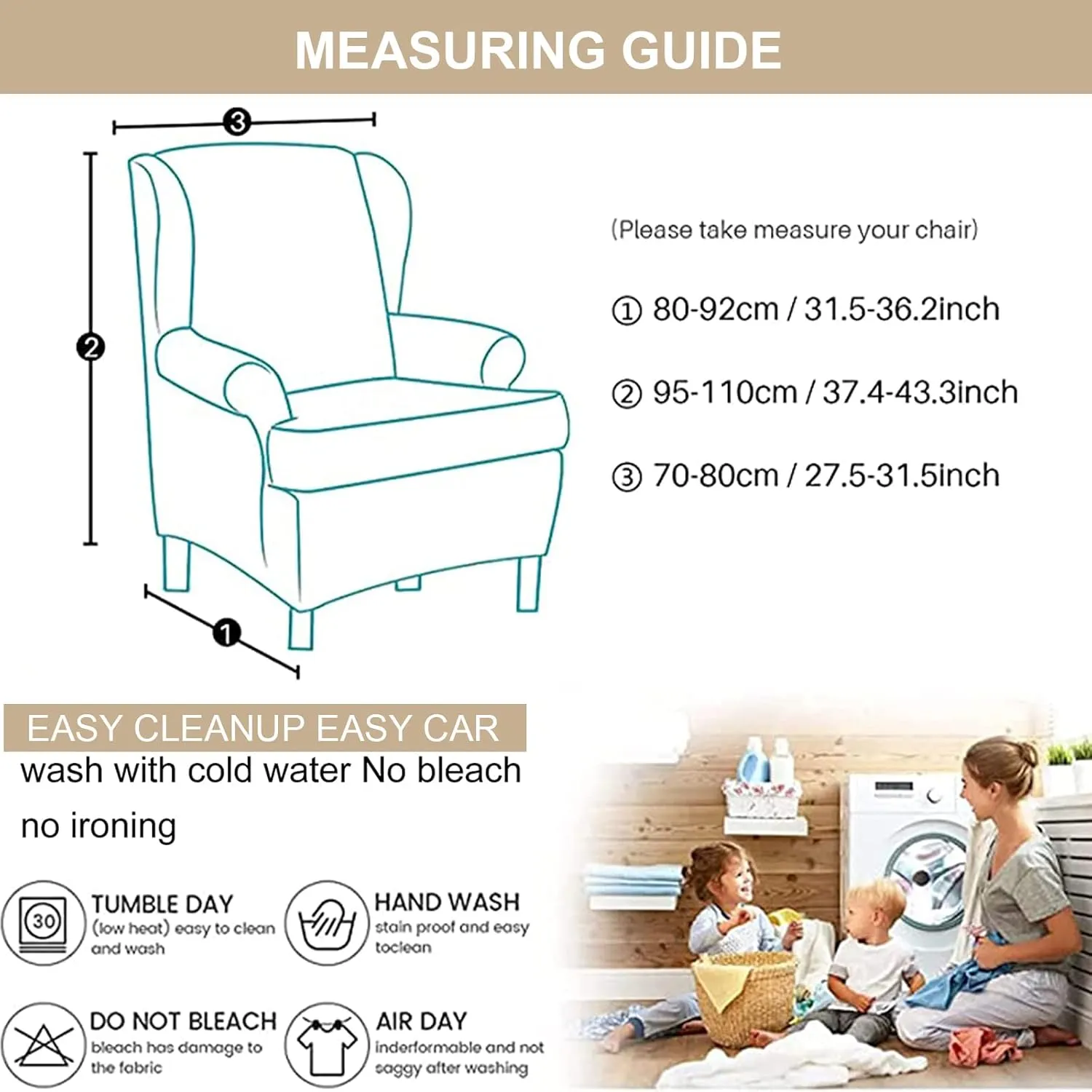 Eco-Ancheng Wingback Chair Slipcover 2 Piece Wingback Chair Cover Spandex Wing Chair Slipcovers Wingback Armchair Covers with Elastic Bottom for Living Room Wingback Chair
