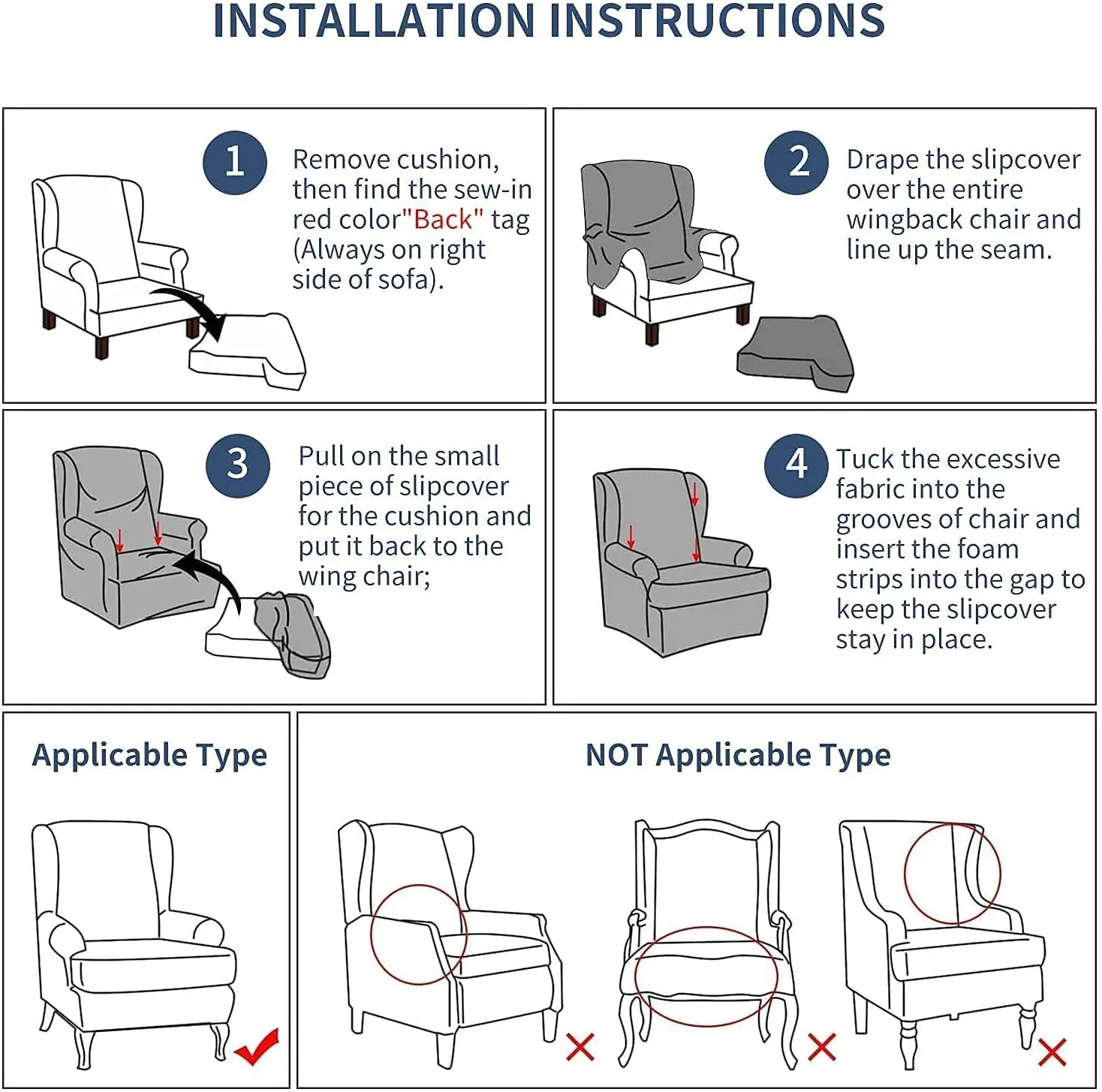 Eco-Ancheng Wingback Chair Slipcover 2 Piece Wingback Chair Cover Spandex Wing Chair Slipcovers Wingback Armchair Covers with Elastic Bottom for Living Room Wingback Chair