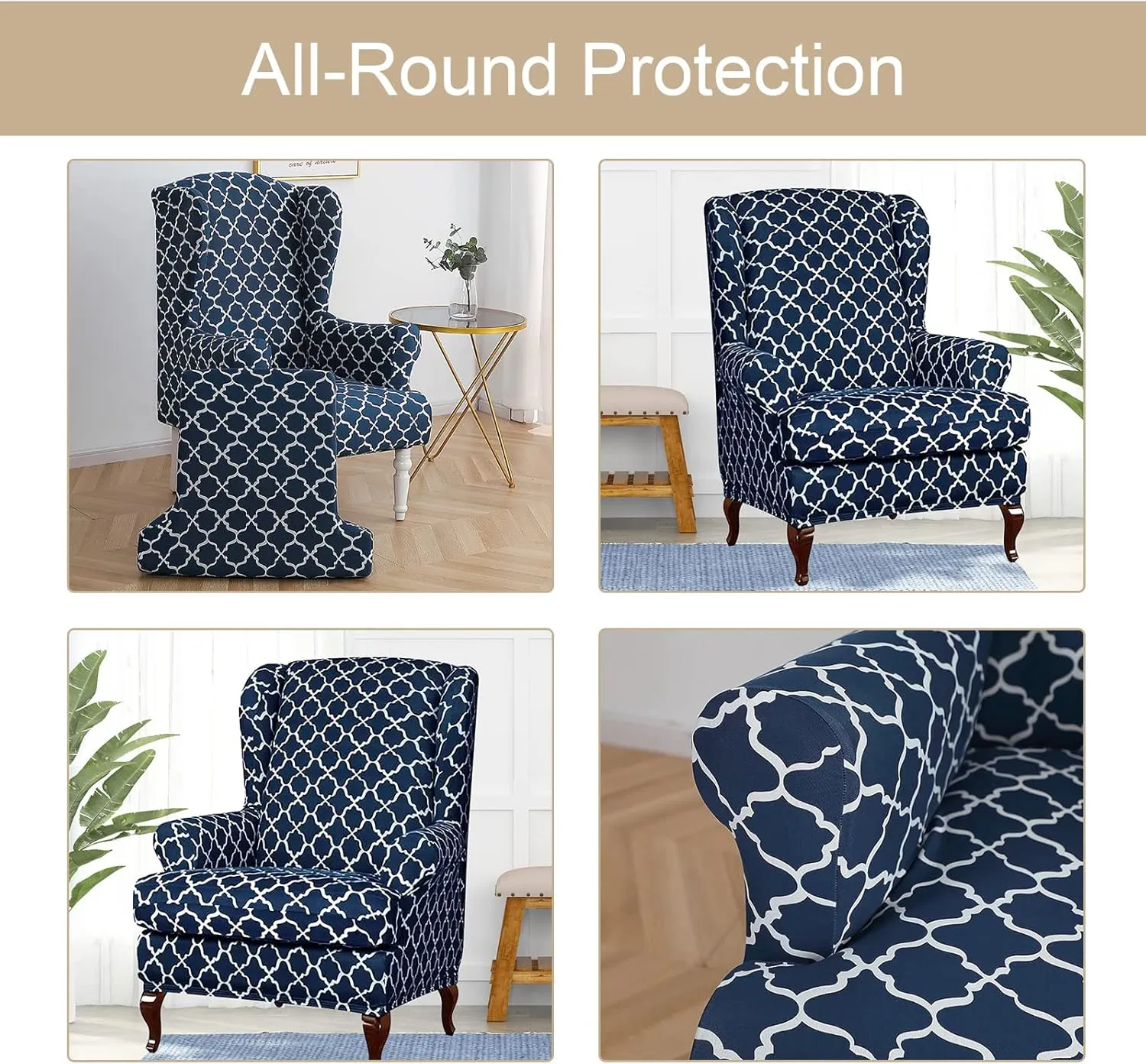 Eco-Ancheng Wingback Chair Slipcover 2 Piece Wingback Chair Cover Spandex Wing Chair Slipcovers Wingback Armchair Covers with Elastic Bottom for Living Room Wingback Chair