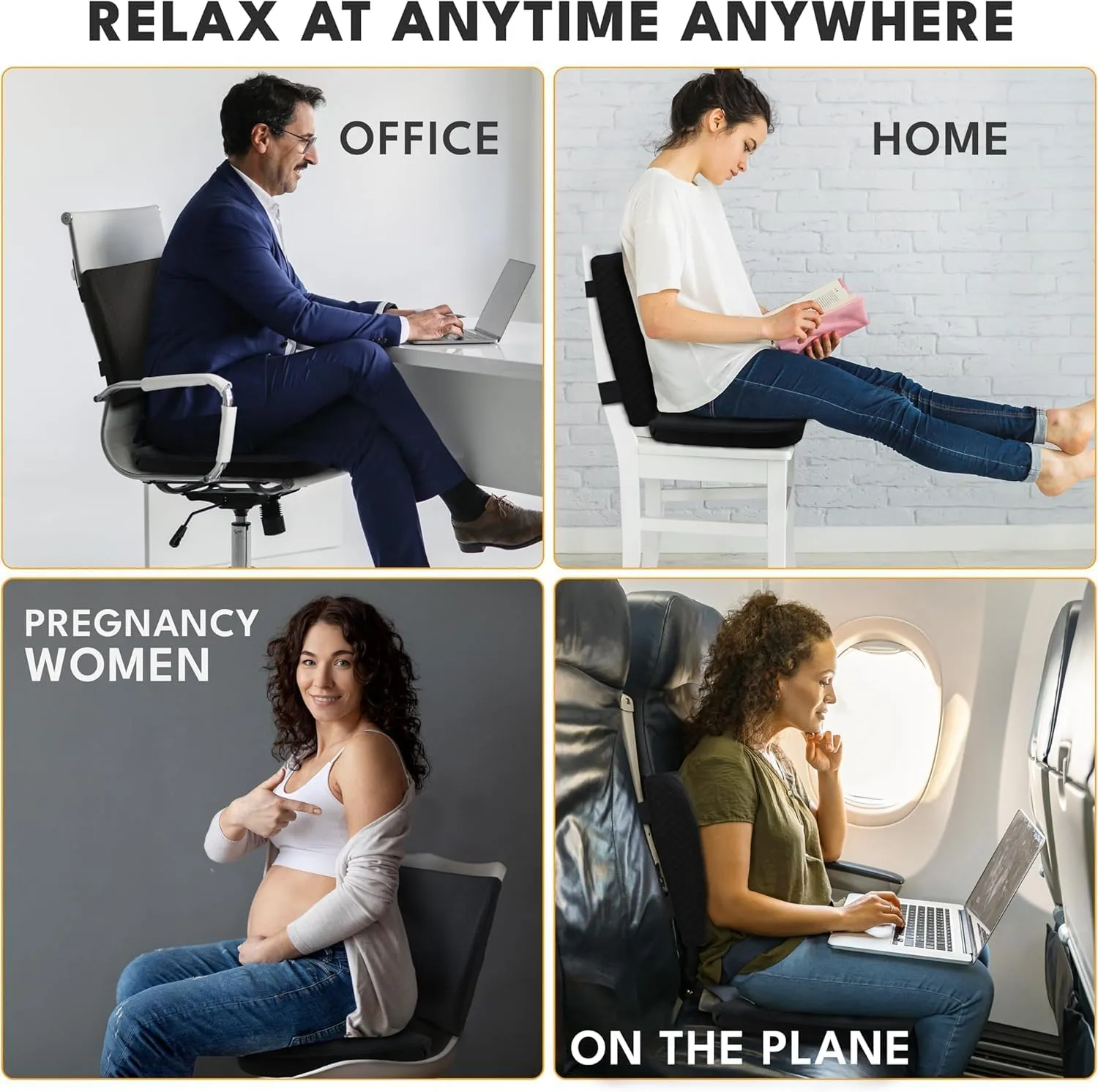 EcoNour Gel Seat Cushion & Lumbar Support Pillow | Back Support for Office Chair, Gaming, Wheel Chair & Car Seat | Gel Seat Cushion for Back and Butt Support, Tailbone, Sciatica & Coccyx Pain Relief