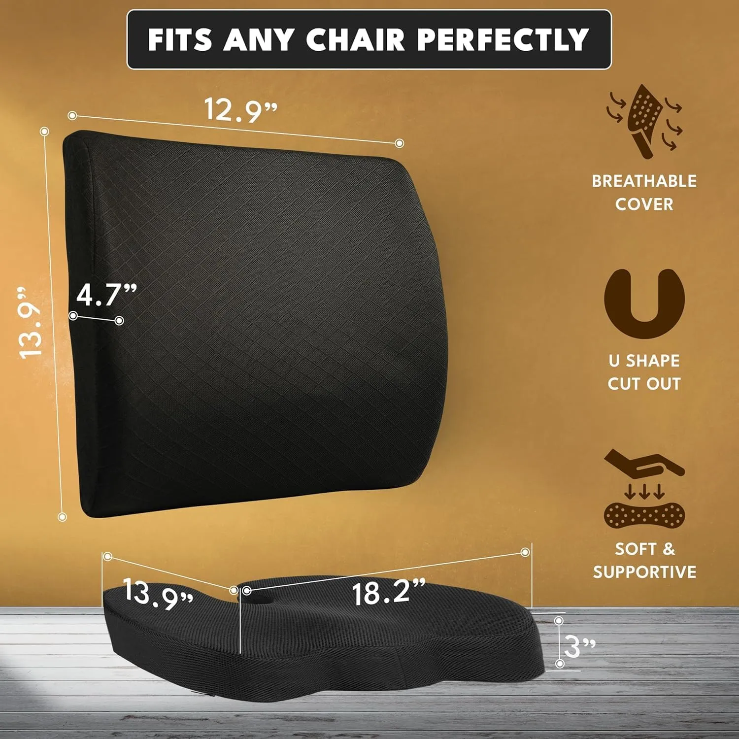 EcoNour Gel Seat Cushion & Lumbar Support Pillow | Back Support for Office Chair, Gaming, Wheel Chair & Car Seat | Gel Seat Cushion for Back and Butt Support, Tailbone, Sciatica & Coccyx Pain Relief