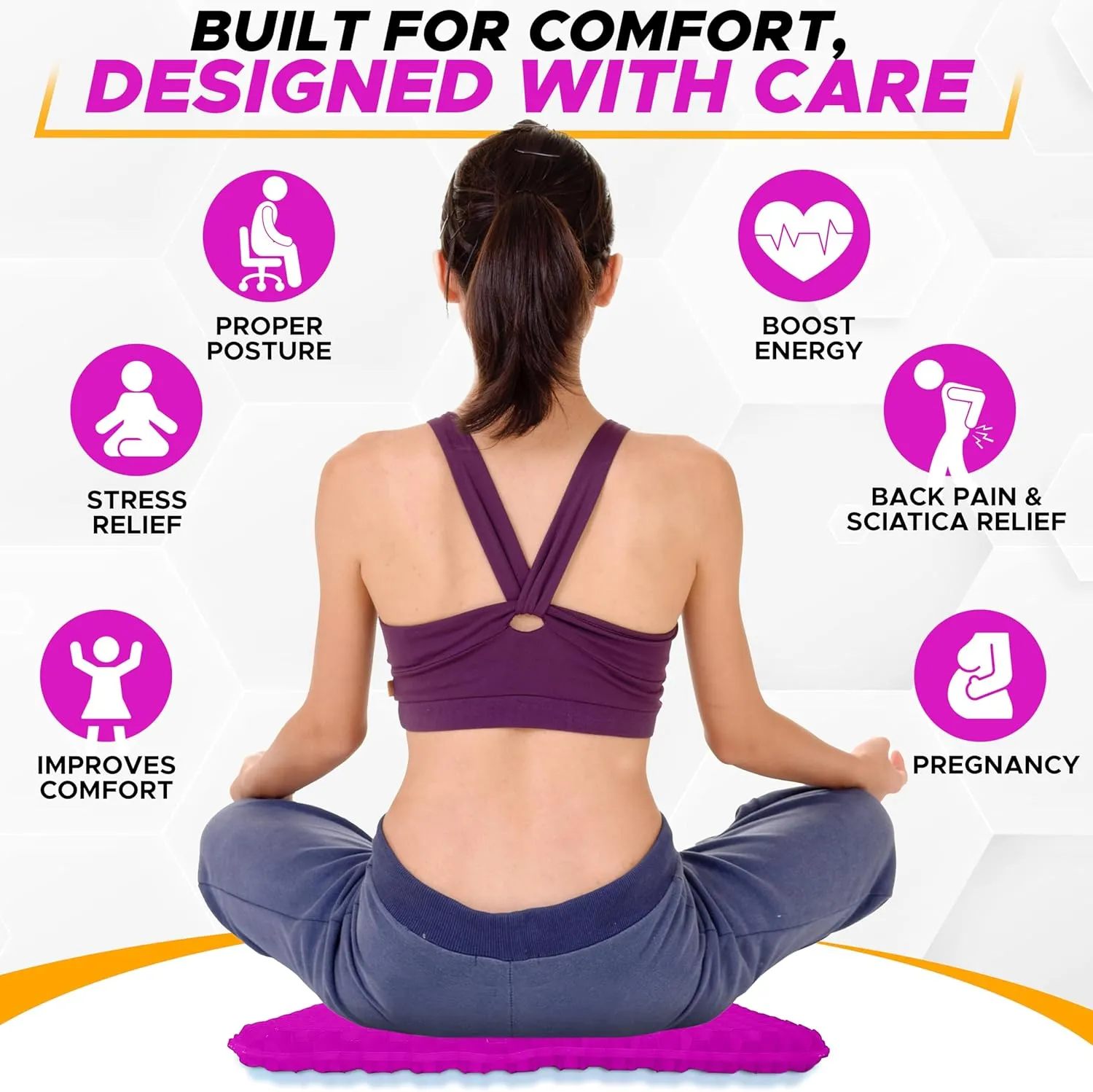 EcoNour Gel Seat Cushion for Long Sitting (Large & Thick) - Pressure Relief Honeycomb Cushion for Back, Sciatica, Coccyx, Hip & Tailbone Pain | Cushion for Office Chair pad, Wheelchair & Car