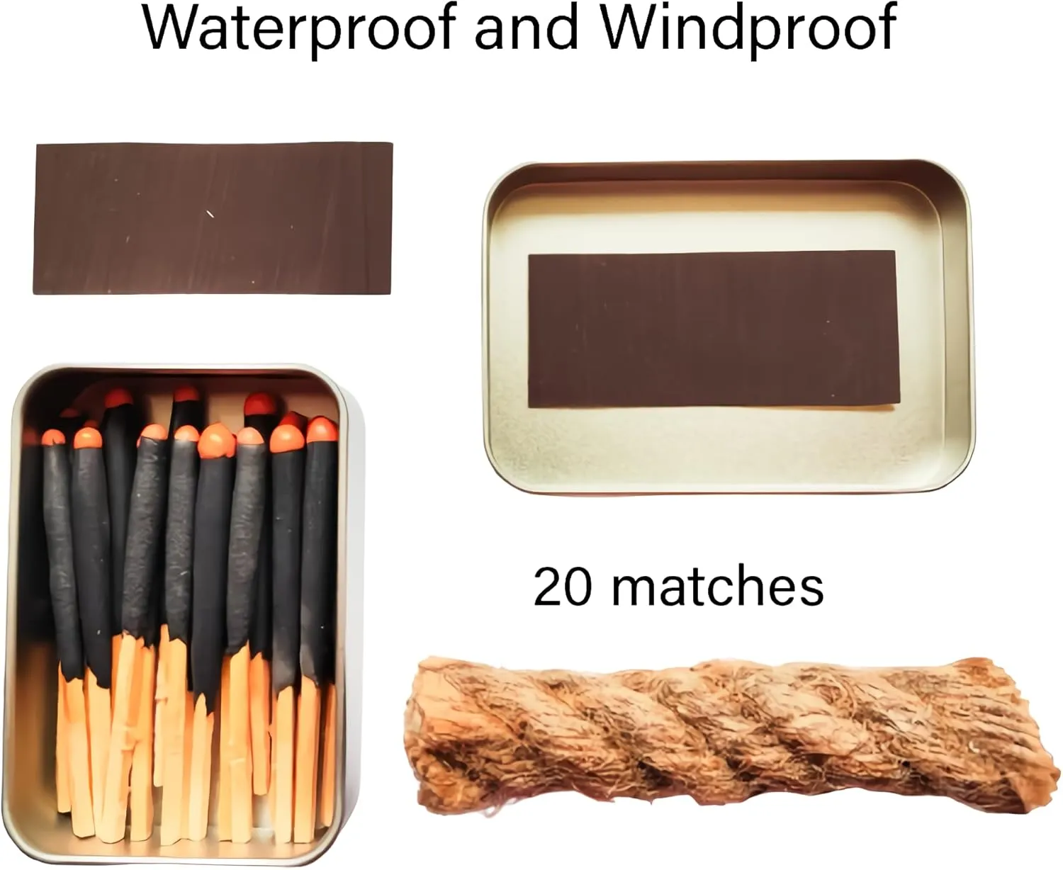 Emergency Fire Starter Waterproof Windproof Stromproof Relit Submerged Matches 5-in-1 Survival Kit Wax Infused Jute Cord Blanket Bug Out Bag Backpack Kit for Camping Hiking Bushcraf Outdoor