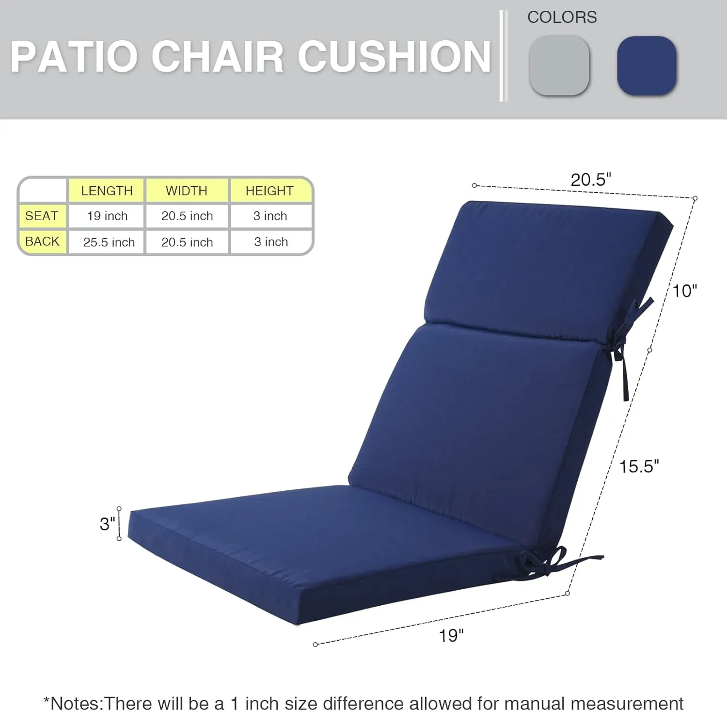 Enipate 2 Pack Outdoor High Back Chair Cushion, Weather Resistant Adirondack Rocking Chair Cushions, Foam Patio Furniture Replacement Cushion