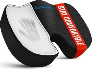 Ergonomic Memory Foam Seat Cushion with Non-Slip Base - Office Chair, Car, Airplane, Wheelchair & Bleacher Support - Pressure Relief for Back, Tailbone & Sciatica (Black)