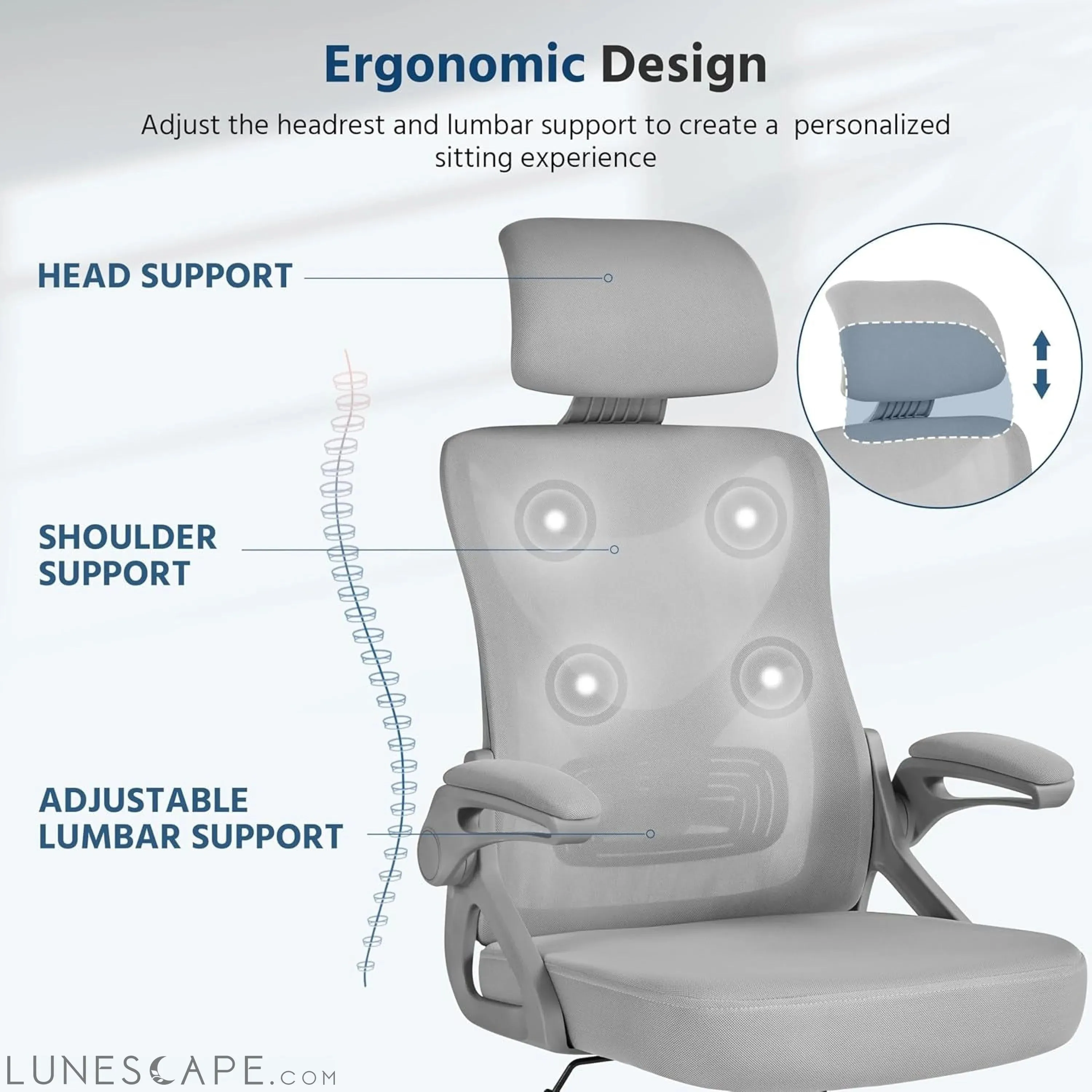 Ergonomic Mesh Office Chair, High Back Desk Chair with with Flip-Up