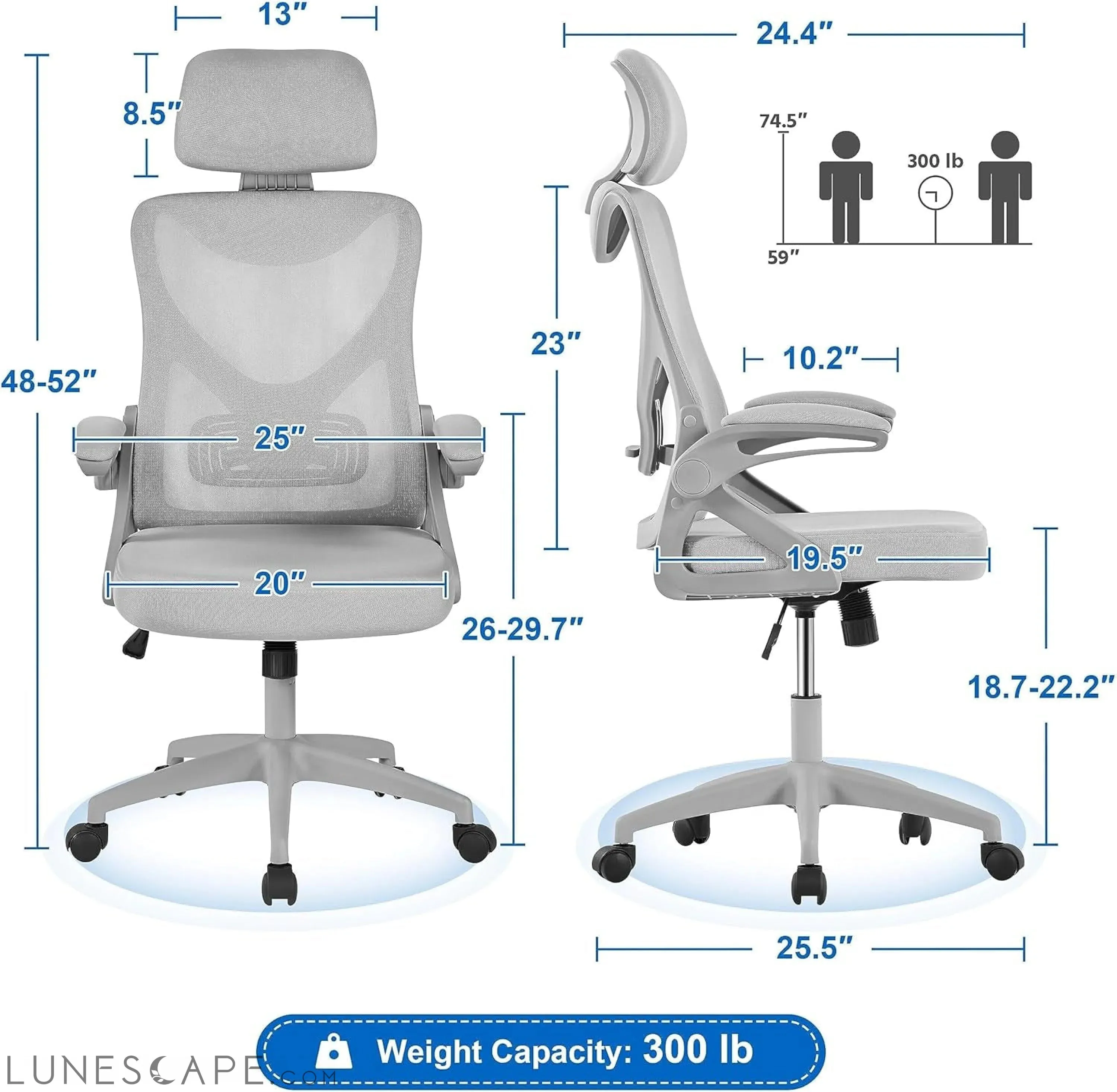 Ergonomic Mesh Office Chair, High Back Desk Chair with with Flip-Up