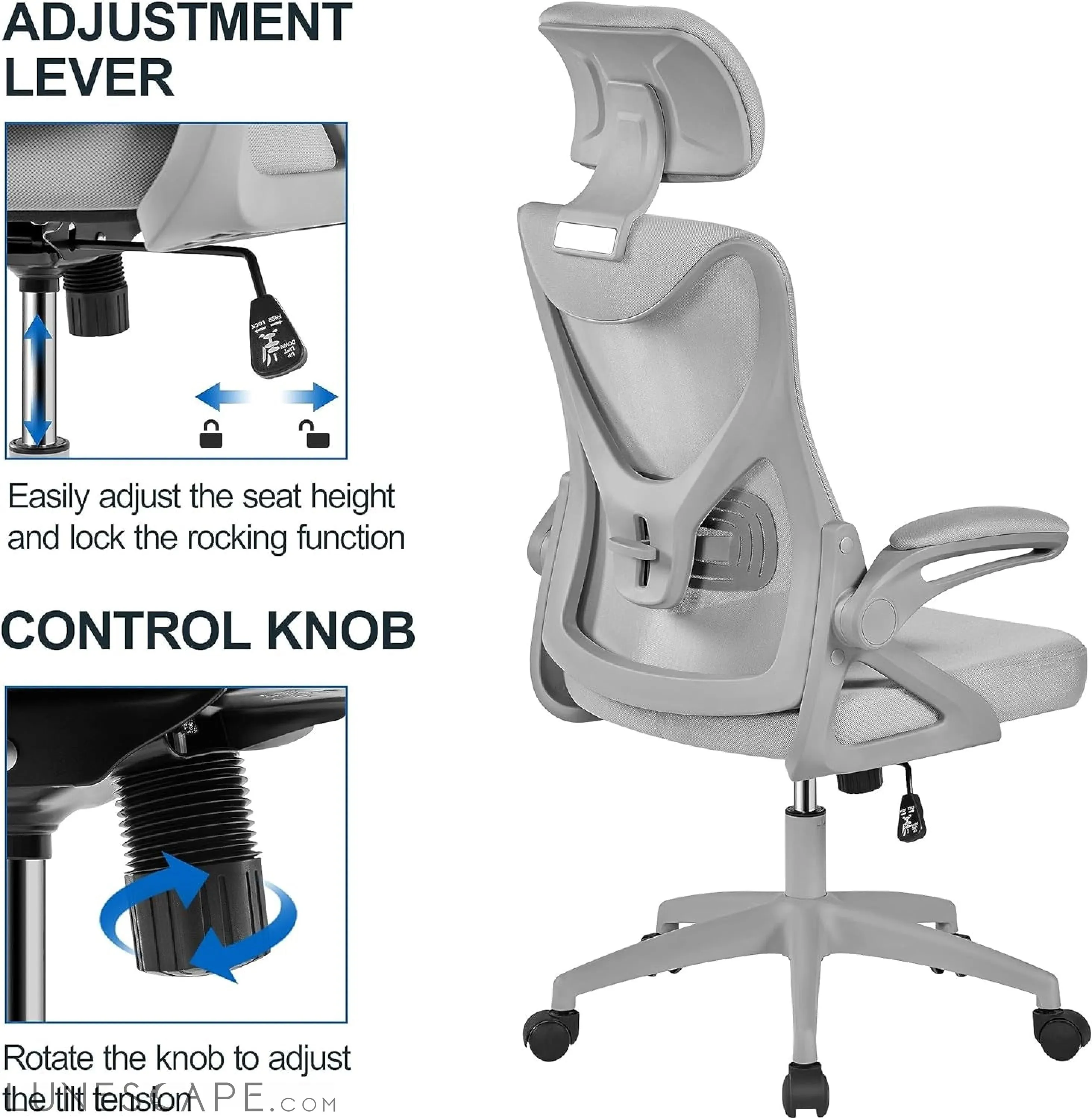 Ergonomic Mesh Office Chair, High Back Desk Chair with with Flip-Up