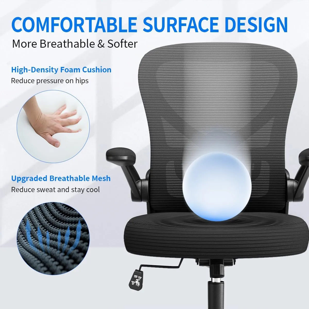 Ergonomic Office Chair, Breathable Mesh Computer Desk Chair with Adjustable Lumbar Support, Swivel with Flip-up Armrests, 350LBS Capacity - Design for Home/Offices - Black