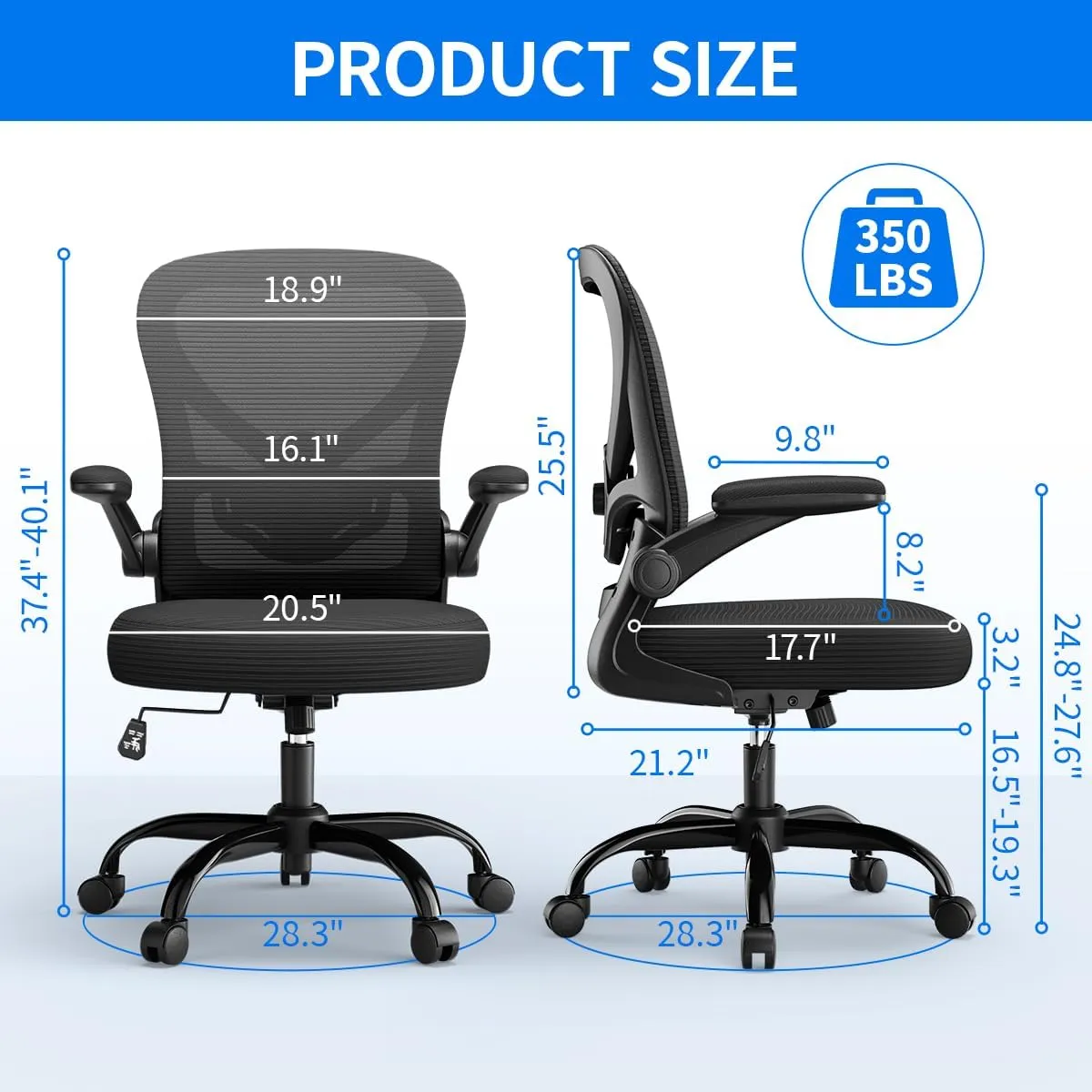 Ergonomic Office Chair, Breathable Mesh Computer Desk Chair with Adjustable Lumbar Support, Swivel with Flip-up Armrests, 350LBS Capacity - Design for Home/Offices - Black