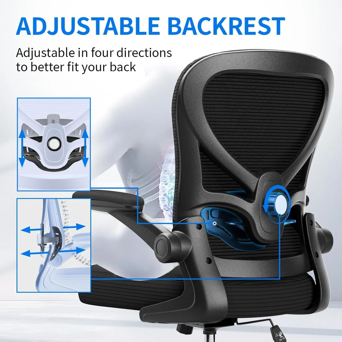 Ergonomic Office Chair, Breathable Mesh Computer Desk Chair with Adjustable Lumbar Support, Swivel with Flip-up Armrests, 350LBS Capacity - Design for Home/Offices - Black