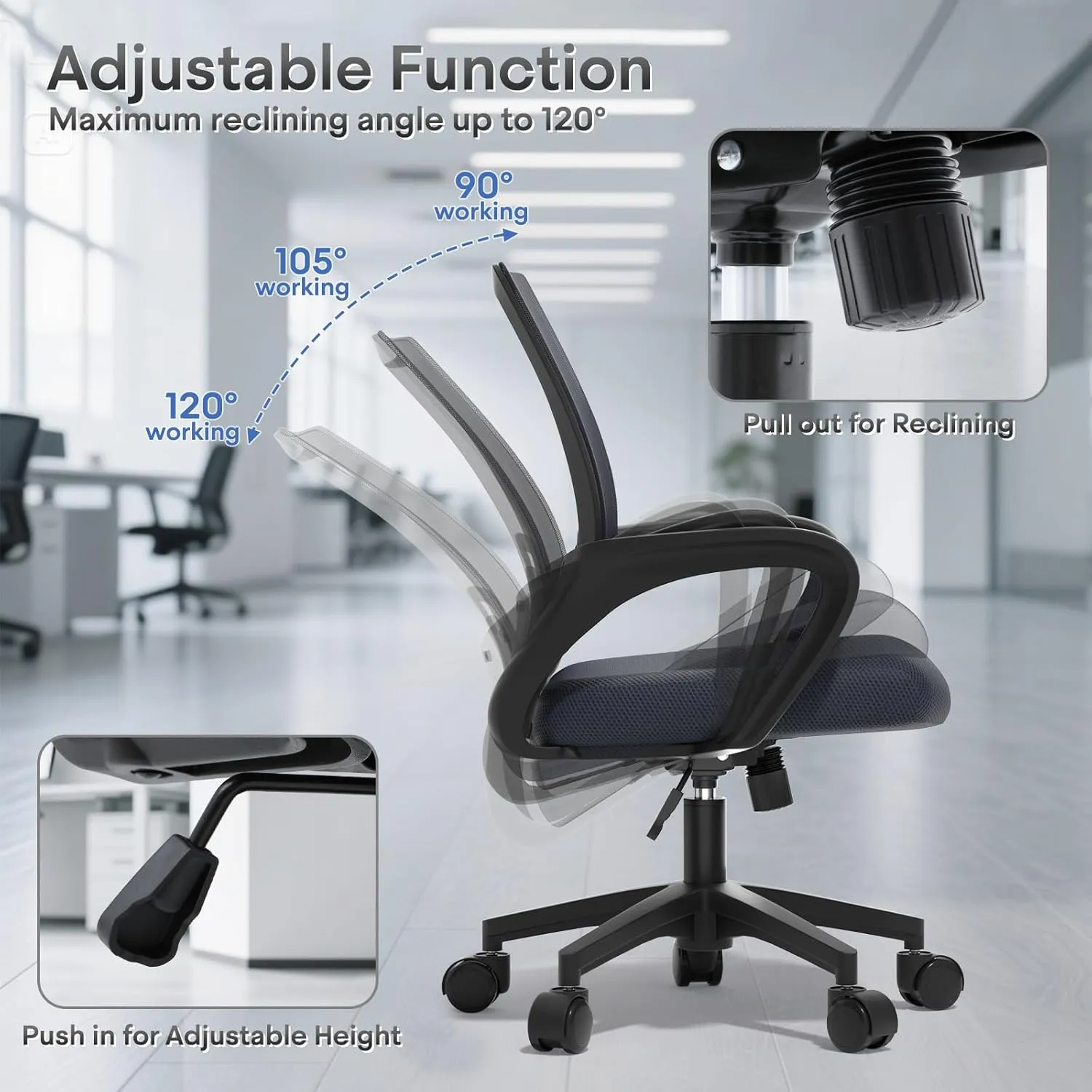 Ergonomic Office Chair - Heavy Duty 330Lbs, Breathable Mesh Computer Desk Chair with Lumbar Support & Armrest, Rolling Swivel Adjustable Tilt Lock for Home Office/Gaming, Bedroom Study