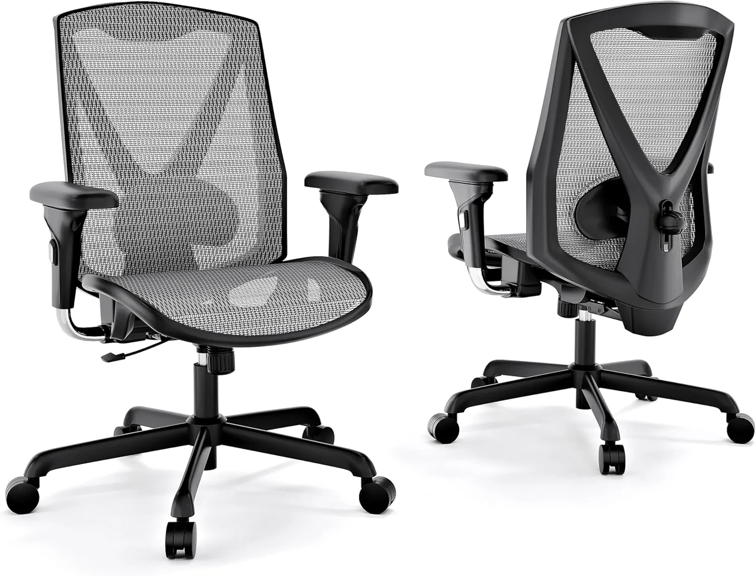 Ergonomic Office Chair, High-Back Swivel Computer Gaming Desk Chair with Lumbar Support and Adjustable Armrests, Home Office Chair with Breathable Mesh Backrest, 3-Gear Tilt Function,Grey
