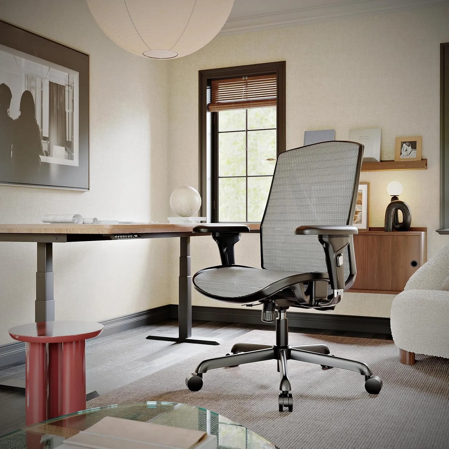Ergonomic Office Chair, High-Back Swivel Computer Gaming Desk Chair with Lumbar Support and Adjustable Armrests, Home Office Chair with Breathable Mesh Backrest, 3-Gear Tilt Function,Grey