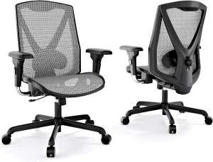 Ergonomic Office Chair, High-Back Swivel Computer Gaming Desk Chair with Lumbar Support and Adjustable Armrests, Home Office Chair with Breathable Mesh Backrest, 3-Gear Tilt Function,Grey