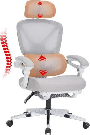 Ergonomic Office Chair, Home Office Desk Chairs with Foot Rest, High-Back Mesh Computer Desk Chair with Adjustable Lumbar Support, Computer Chair for Home Office (White)