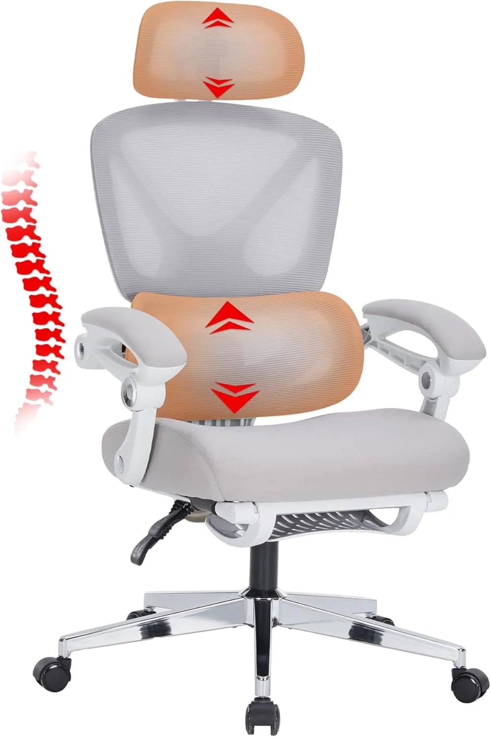 Ergonomic Office Chair, Home Office Desk Chairs with Foot Rest, High-Back Mesh Computer Desk Chair with Adjustable Lumbar Support, Computer Chair for Home Office (White)