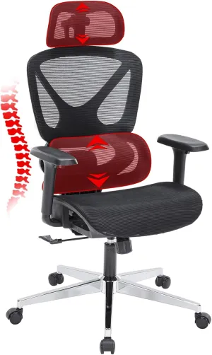 Ergonomic Office Chair, Mesh Chair with Tilt Function and Lumbar Support, 3D Headrest, 3D Armrests, 3-Position Locking Mechanism, Big and Tall Office Chair for Home Office (Black)