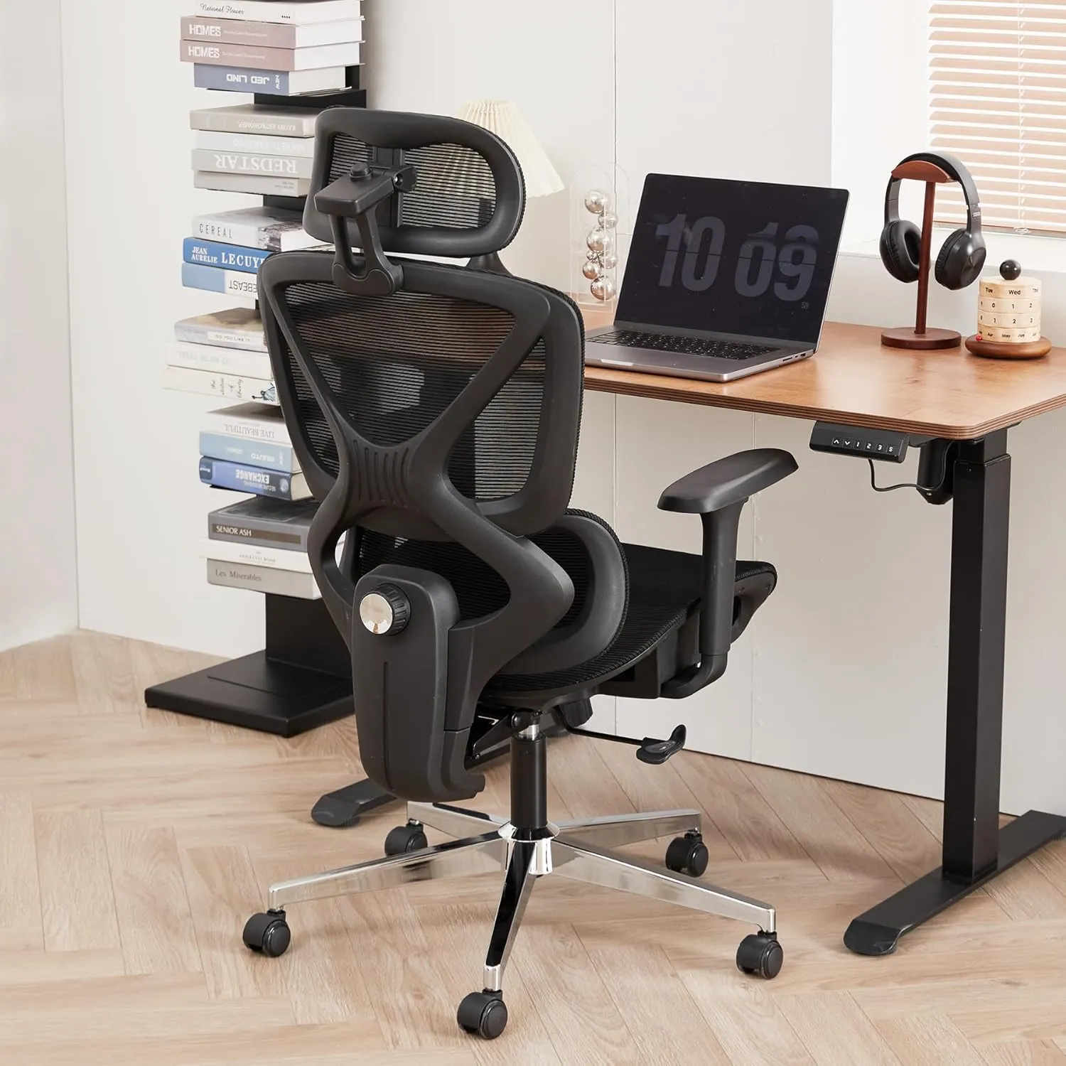 Ergonomic Office Chair, Mesh Chair with Tilt Function and Lumbar Support, 3D Headrest, 3D Armrests, 3-Position Locking Mechanism, Big and Tall Office Chair for Home Office (Black)