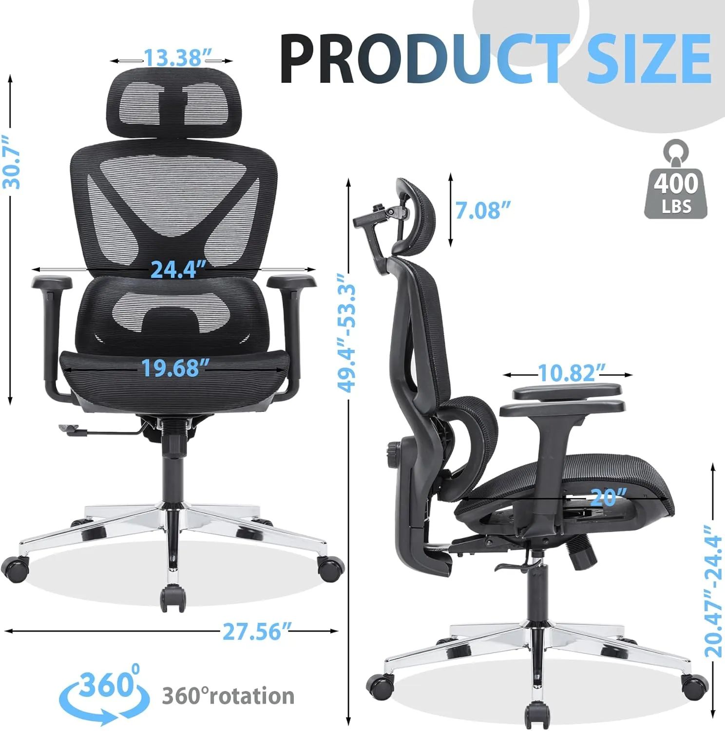 Ergonomic Office Chair, Mesh Chair with Tilt Function and Lumbar Support, 3D Headrest, 3D Armrests, 3-Position Locking Mechanism, Big and Tall Office Chair for Home Office (Black)