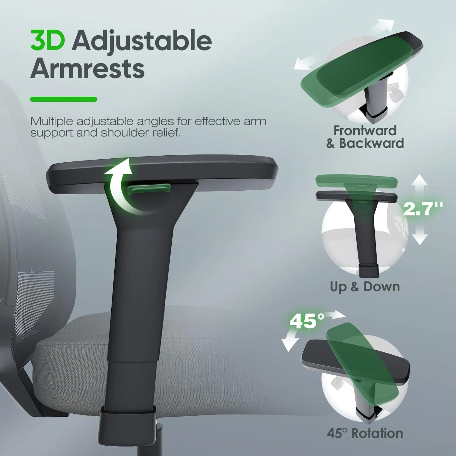 Ergonomic Office Chair, Mesh Computer Desk Chairs with Adjustable Lumbar Support, 3D Armrests, Tilt Function, Comfy Wide Seat, Swivel Executive Work Task Chair for Company and Home