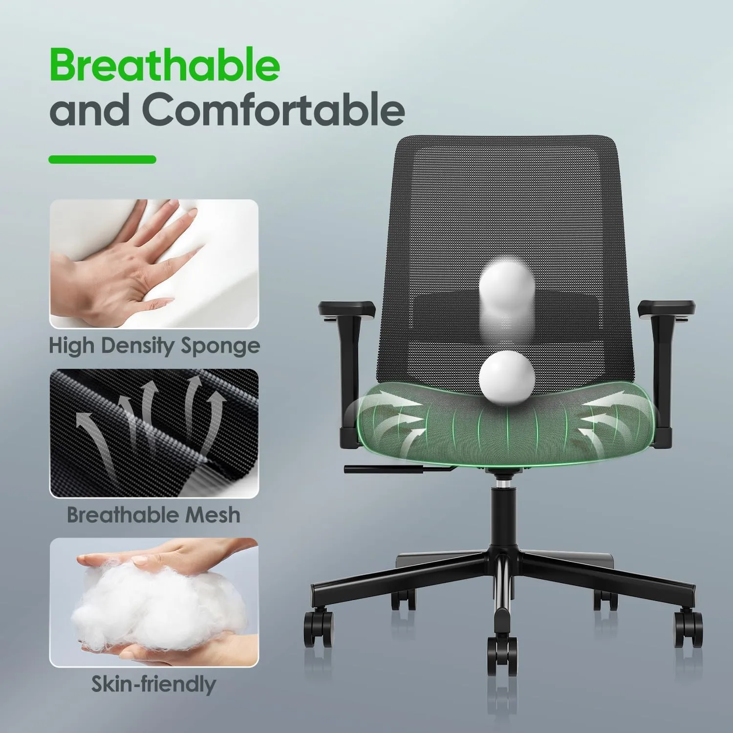 Ergonomic Office Chair, Mesh Computer Desk Chairs with Adjustable Lumbar Support, 3D Armrests, Tilt Function, Comfy Wide Seat, Swivel Executive Work Task Chair for Company and Home