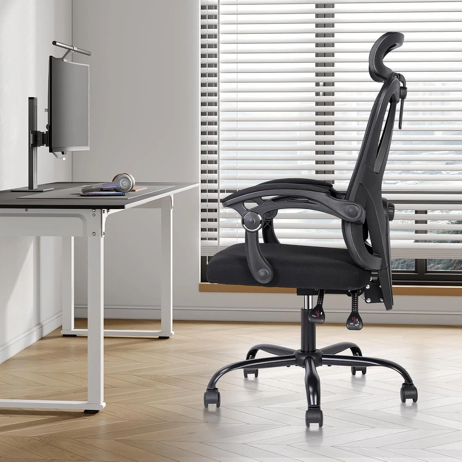 Ergonomic Office Chair: Office Computer Desk Chair with High Back Mesh and Adjustable Lumbar Support Rolling Work Swivel Task Chairs with Wheel 3D Armrests and Headrest