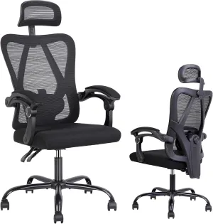 Ergonomic Office Chair: Office Computer Desk Chair with High Back Mesh and Adjustable Lumbar Support Rolling Work Swivel Task Chairs with Wheel 3D Armrests and Headrest