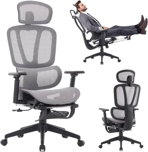 Ergonomic Office Chair with 3D Armrests & Adjustable Tilt - Big and Tall Gaming Desk Chairs, High-Back Computer Chairs with Lumbar Support, Breathable Mesh Swivel Chair for Working (Black-Grey)
