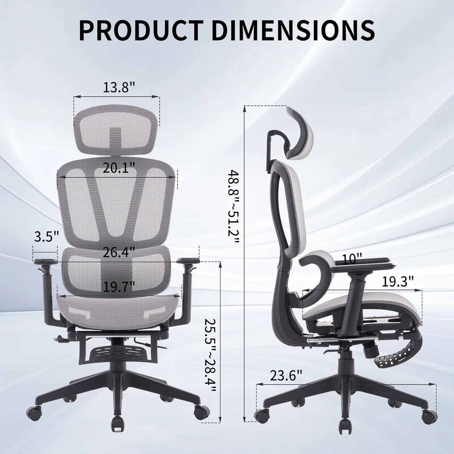 Ergonomic Office Chair with 3D Armrests & Adjustable Tilt - Big and Tall Gaming Desk Chairs, High-Back Computer Chairs with Lumbar Support, Breathable Mesh Swivel Chair for Working (Black-Grey)
