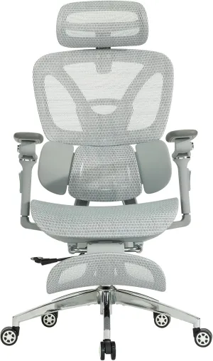 Ergonomic Office Chair with Footrest,Breathable Mesh Gaming Chair,Larger and Higher,High Back,Comfortable 3D Lumbar Support,130° Tilt,Adjustable Seat Depth,Ajustable 6D Armrest & 3D Headrest(Grey Pro)